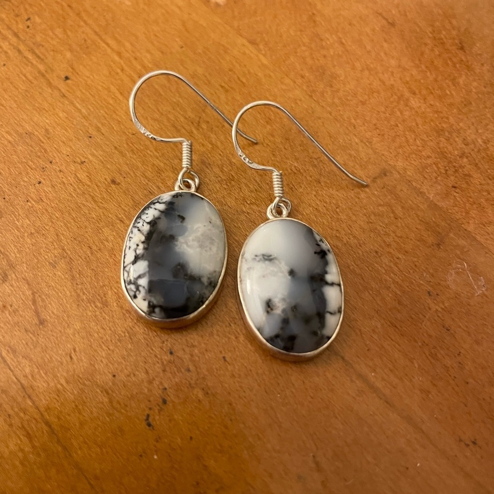 Dendrite Opal and Sterling Silver Dangle Earrings